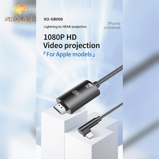 XO Braided Cable HDMI male - Lightning male / USB-A male 1.8m Black