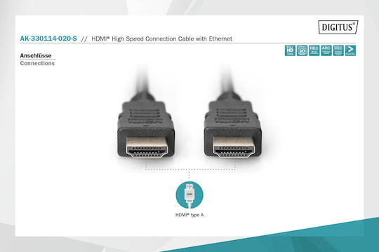 Digitus HDMI Кабел HDMI Мъжки - HDMI Мъжки 2м Черен