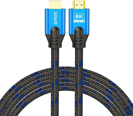 Savio HDMI 2.1 Ultra High Speed 48Gbps 4K 120Hz HDR VRR Braided Cable HDMI Male - HDMI Male 3m Blue