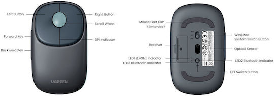 Ugreen Fun+ MU102 Безжичен Ергономичен Bluetooth Мишка Син