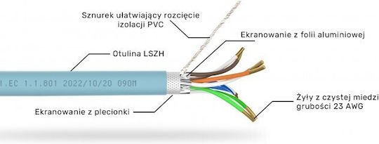 Unitek S/FTP Cat.6a (Gigabit) Network Cable Ethernet Without Terminated 305m Gray