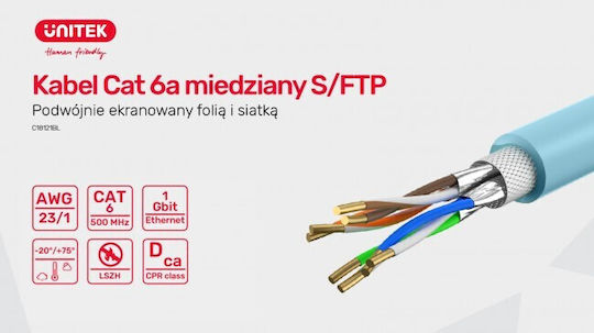 Unitek S/FTP Cat.6a (Gigabit) Network Cable Ethernet Without Terminated 305m Gray
