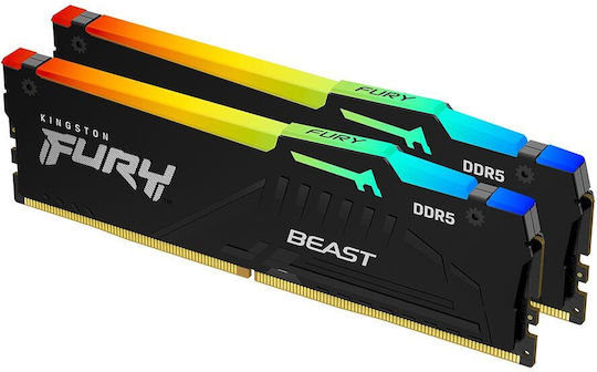 Kingston FURY Beast RGB 32ГБ DDR5 RAM с 2 модула (2x16GB) и Скорост 6400 за Настолен компютър