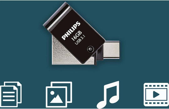 Philips 2in1 16gb Usb 3.1 Stick 16GB USB 3.1 Stick with connection USB-C Black