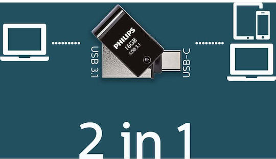 Philips 2in1 16gb Usb 3.1 Stick 16GB USB 3.1 Stick with connection USB-C Black
