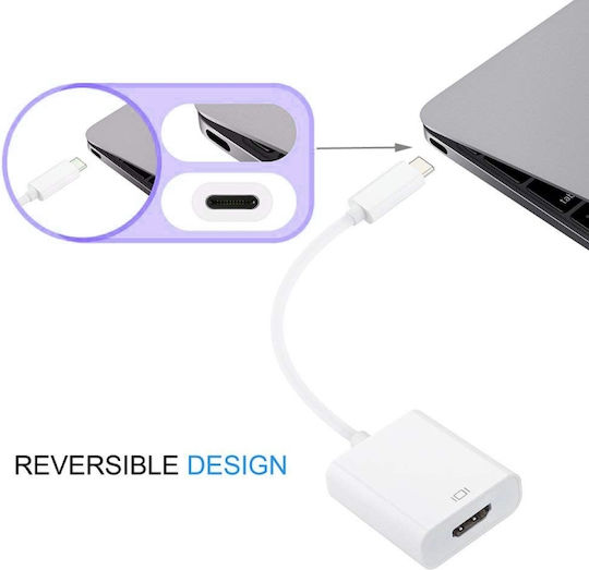 Jager Μετατροπέας USB-C male σε HDMI female Λευκό 1τμχ USB3.1-C