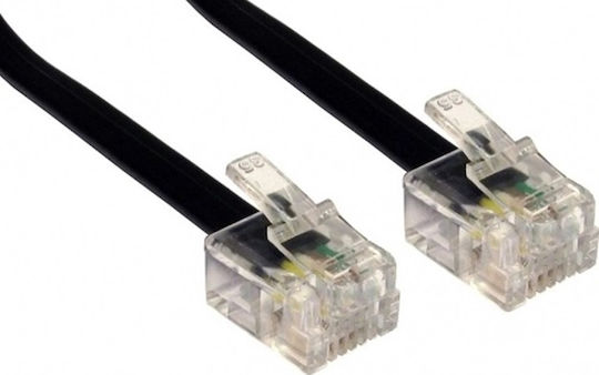 Lineme Flat Telephone Cable RJ11 6P4C 7m Black (12-05031-2)