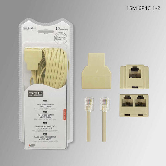 SGL Flat Telephone Cable RJ11 6P4C 15m White (097091)