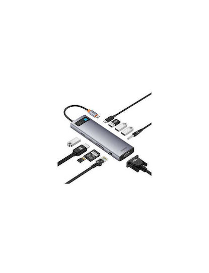 Baseus Starjoy Metal Glam USB-C Docking Station with HDMI 4K PD Ethernet and Support for 2 Monitors Silver