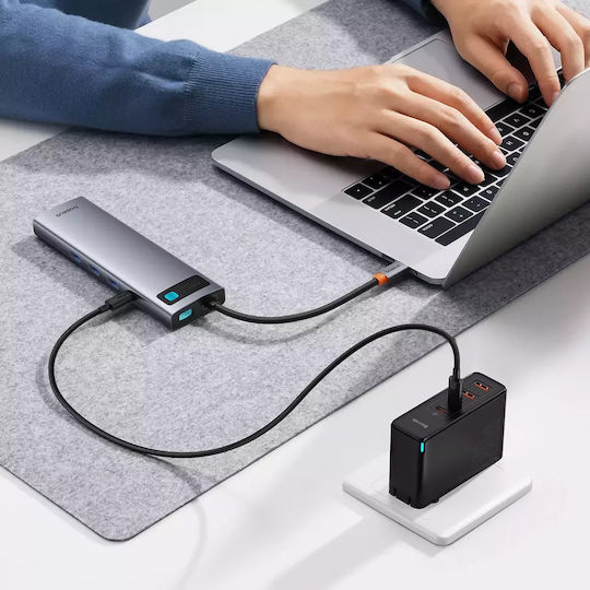 Baseus Starjoy Metal Glam USB-C Docking Station with HDMI 4K PD Ethernet and Support for 2 Monitors Silver