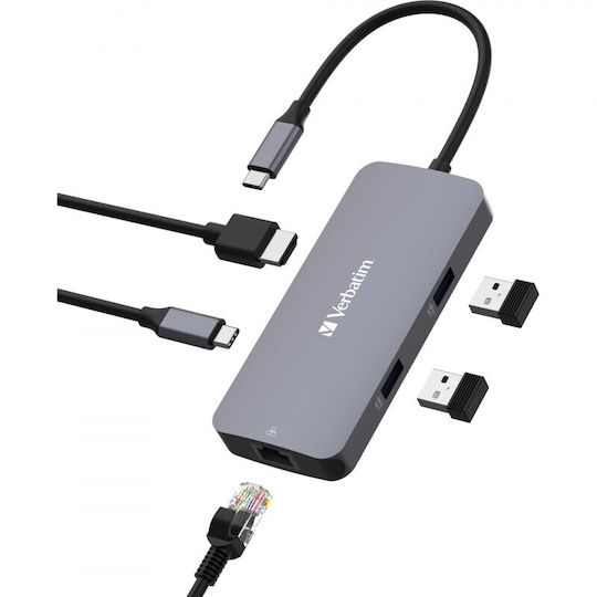 Verbatim USB-C Pro CMH-05 USB-C Docking Station mit HDMI 4K PD Ethernet Gray