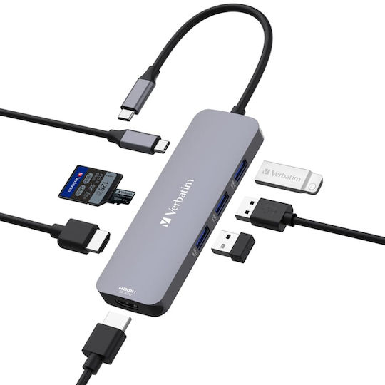Verbatim USB-C Pro CMH-05 USB-C Docking Station mit HDMI 4K PD Ethernet Gray