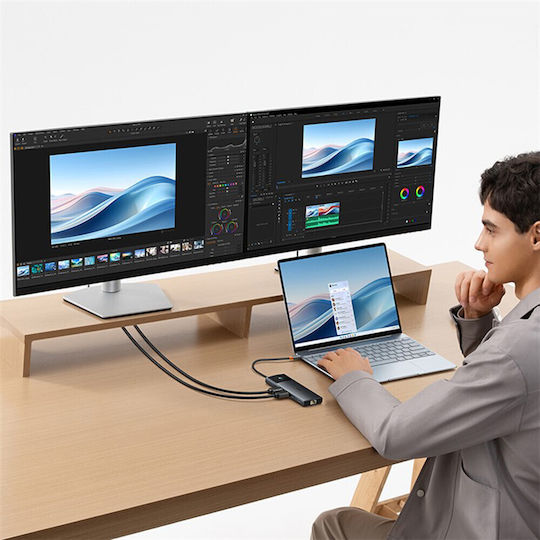 Baseus BS-OH083 USB-C Докинг станция с HDMI 4K PD Ethernet и свързване 2 монитора Черен
