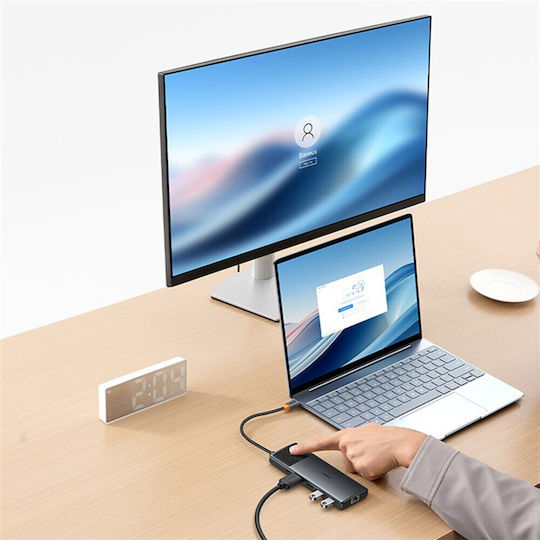 Baseus BS-OH083 USB-C Докинг станция с HDMI 4K PD Ethernet и свързване 2 монитора Черен
