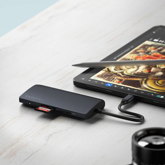 Satechi USB-C Докинг станция с HDMI 4K PD Ethernet Черен (ST-P8KED)