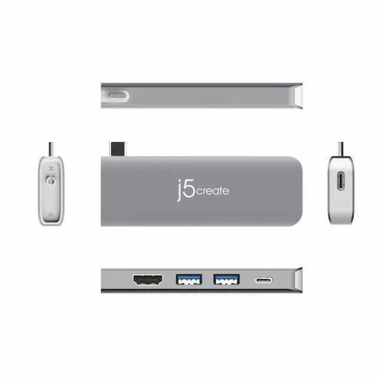 J5create Ultradrive Kit USB-C Докинг станция с HDMI 4K PD Сребрист