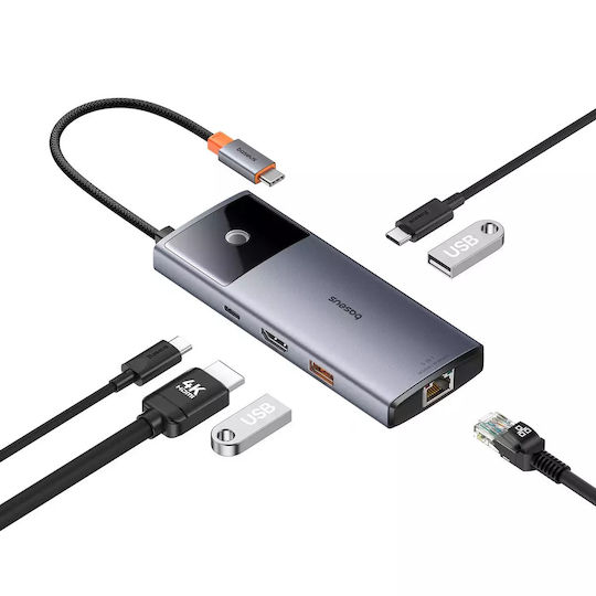 Baseus Metal Gleam 2 Series USB-C Docking Station with HDMI 4K PD Ethernet Gray