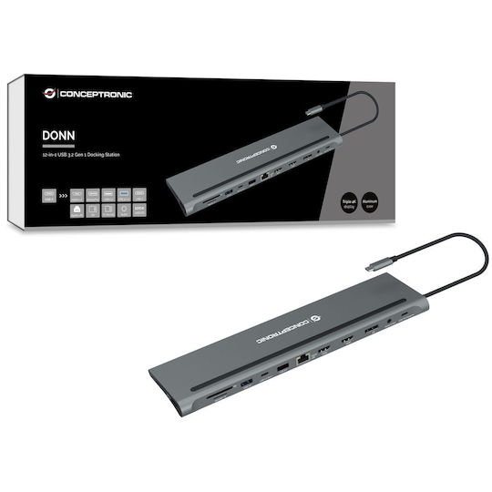 Conceptronic USB-C / USB-A Docking Station με 4K PD Ethernet Γκρι (DONN17G)