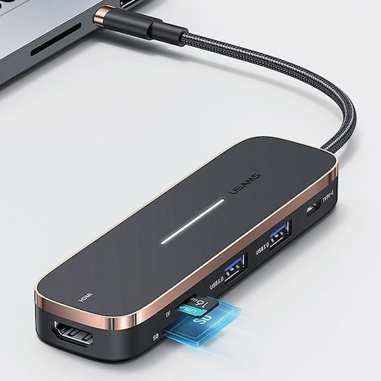 Usams SJ575 USB-C Stație de andocare cu HDMI 4K PD Negru
