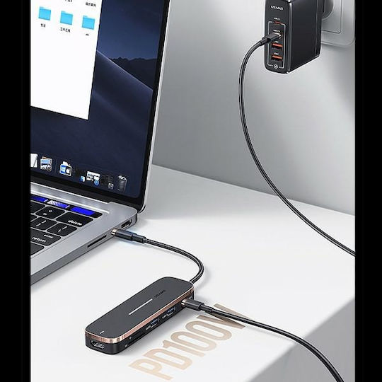 Usams SJ575 USB-C Stație de andocare cu HDMI 4K PD Negru