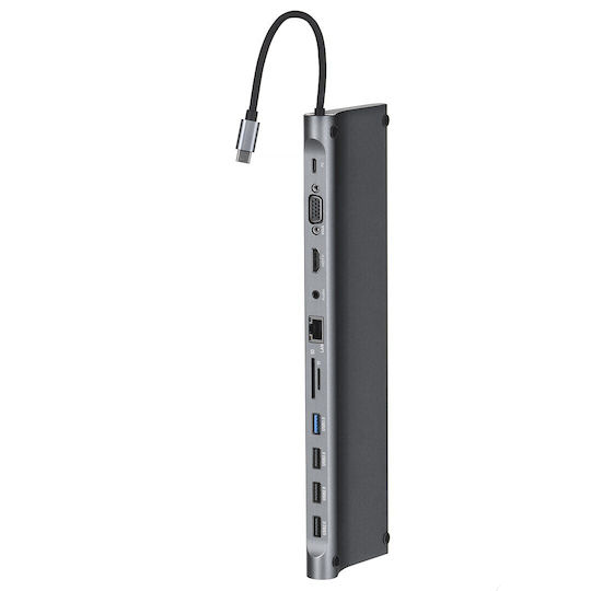 Cablexpert USB-C Docking Station με HDMI 4K PD Ethernet Γκρι (A-CM-COMBO11-01)
