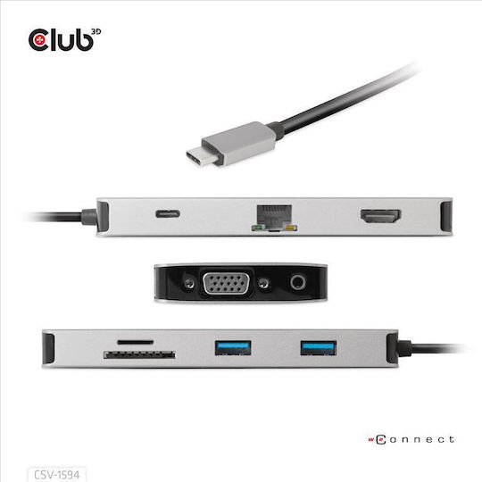 Club3D USB-C Docking Station mit HDMI Ethernet Silber (CSV-1594)