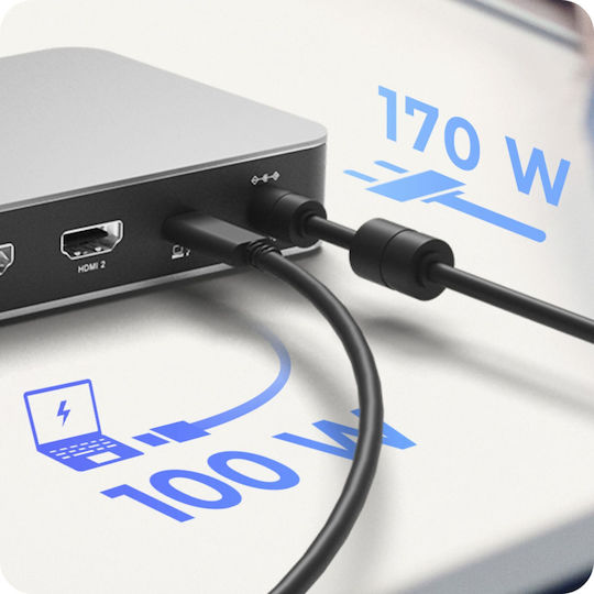 Icy Box IB-DK2880-C41 USB-C Docking Station με HDMI 4K PD Ethernet και σύνδεση 2 Οθονών Γκρι