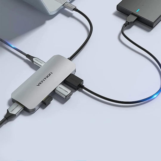 Vention USB-C Stație de andocare cu 4K PD Ethernet Gri (TOJHB)