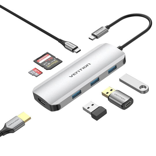 Vention USB-C Stație de andocare cu 4K PD Ethernet Gri (TOJHB)