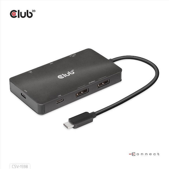 Club3D USB-C Docking Station με DisplayPort 4K PD Ethernet και συνδεση 2 Οθονών Μαύρο (CSV-1598)