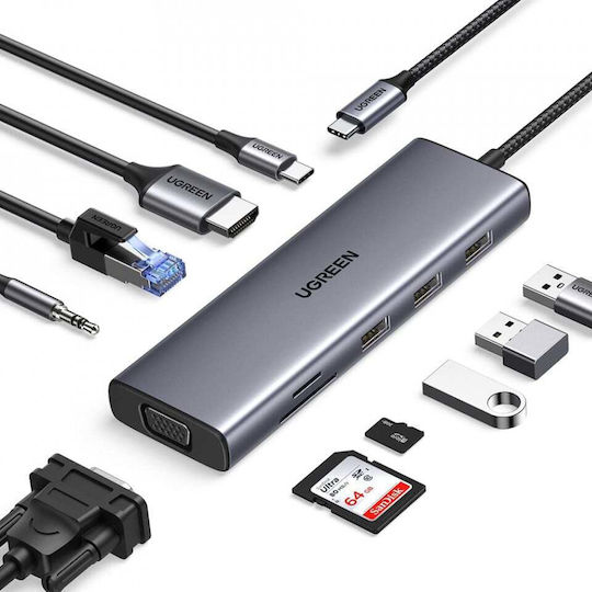 Ugreen Cm498 USB-C Docking Station με 4K PD Ethernet Γκρι