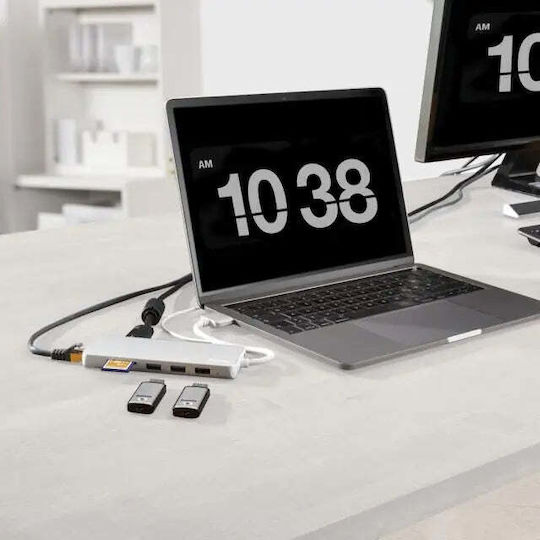 HAMA Connect2Mac USB-C dublu Stație de andocare cu HDMI 4K PD Ethernet și conexiune 2 monitoare Argintiu