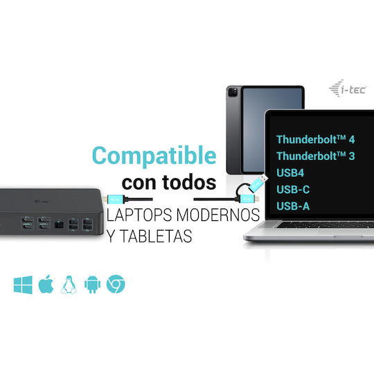 i-tec USB-C Docking Station με HDMI/DisplayPort 4K PD Ethernet και σύνδεση 2 Οθονών Μαύρο (CADUAL4KDOCKPD2)