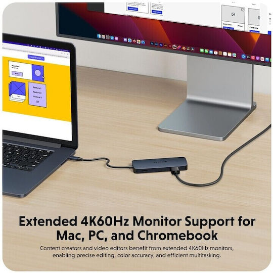 Hyper USB-C Docking Station με HDMI 4K PD Ethernet Γκρι (HD4004GL)