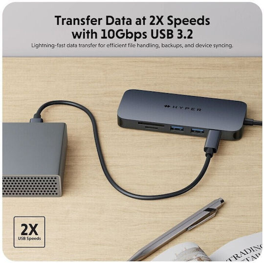 Hyper USB-C Docking Station με HDMI 4K PD Ethernet Γκρι (HD4004GL)