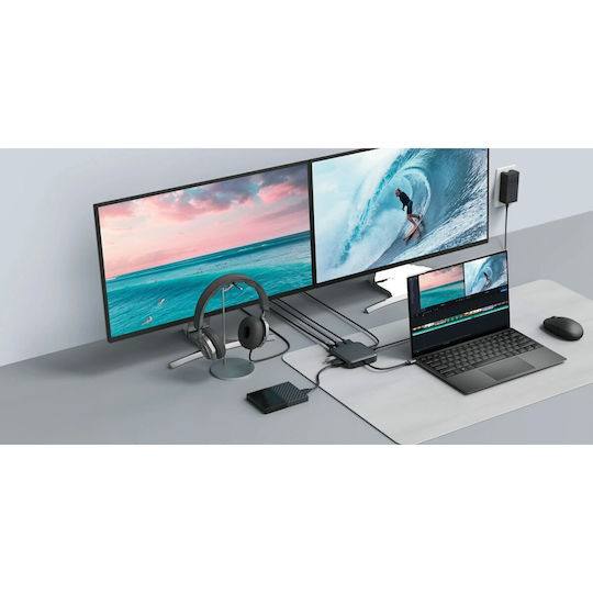 Targus HyperDrive USB-C Docking Station με HDMI/DisplayPort 4K PD Ethernet και σύνδεση 2 Οθονών Μαύρο