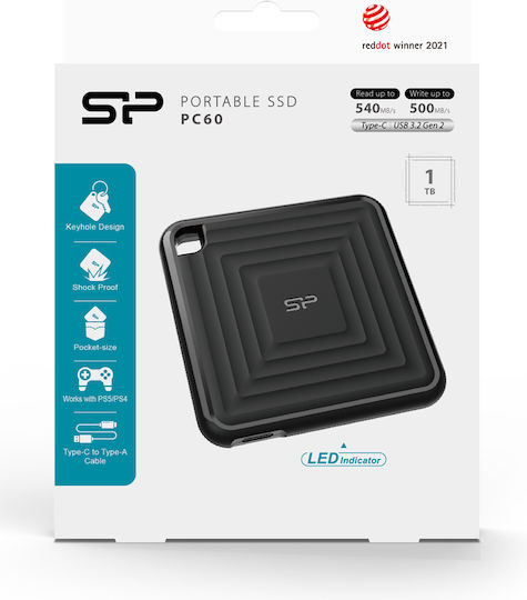 Silicon Power PC60 USB 3.1 / USB-C External 2.5" SSD 1TB Black