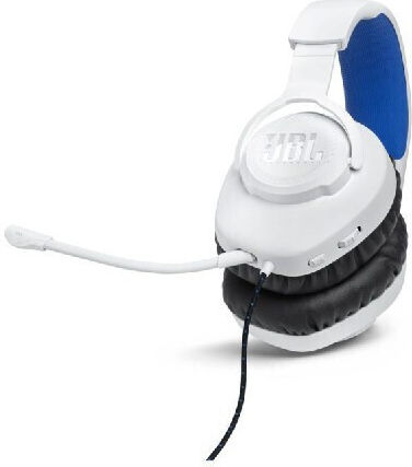 JBL Quantum 100P Over Ear Gaming Headset με σύνδεση 3.5mm Λευκό/Μπλέ for PS4 / PS5