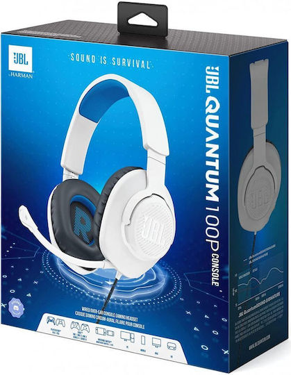 JBL Quantum 100P Over Ear Gaming Headset με σύνδεση 3.5mm Λευκό/Μπλέ for PS4 / PS5