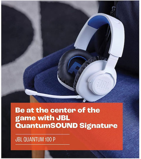 JBL Quantum 100P Over Ear Gaming Headset με σύνδεση 3.5mm Λευκό/Μπλέ for PS4 / PS5