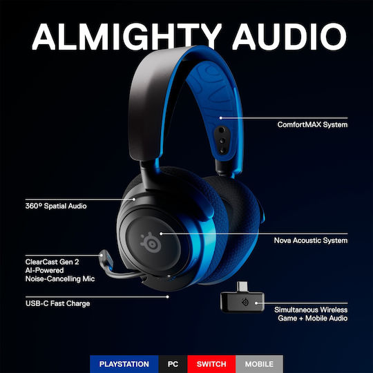 SteelSeries Arctis Nova 7P Fără fir Over Ear Gaming Headset cu conexiune Bluetooth / USB Negru