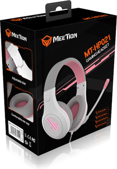 Meetion HP021 Over Ear Gaming Headset with Connection 3.5mm / USB White/Pink