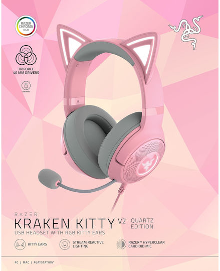 Razer Kraken Kitty V2 Over Ear Gaming Headset with Connection USB Quartz