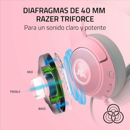 Razer Kraken Kitty V2 Over Ear Gaming Headset with Connection USB Quartz