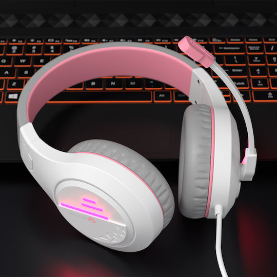 Meetion HP021 Over Ear Gaming Headset with Connection 3.5mm / USB White/Pink