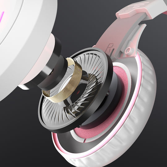 Meetion HP021 Over Ear Gaming Headset with Connection 3.5mm / USB White/Pink