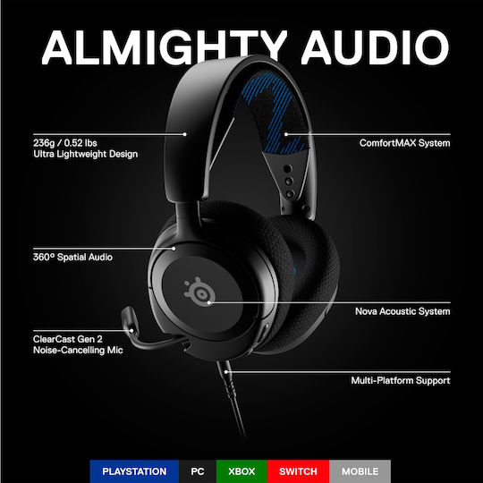 SteelSeries Arctis Nova 1P Over Ear Gaming Headset με σύνδεση 3.5mm