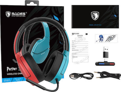 Sades Partner Wireless Over Ear Gaming Headset with Connection Bluetooth Red / Blue