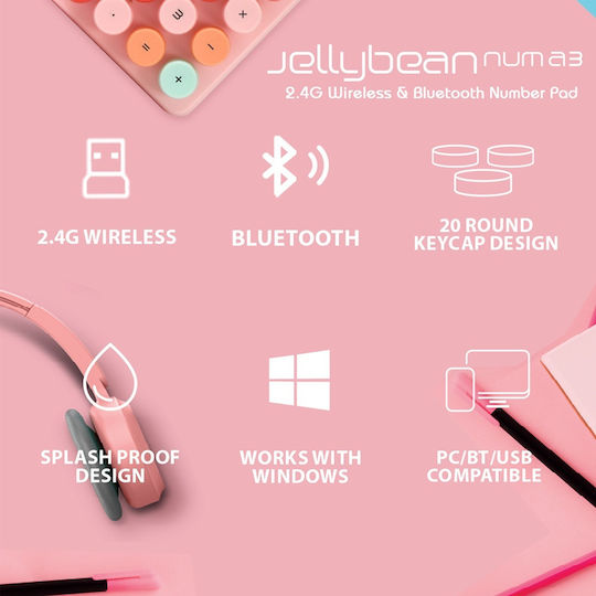 Alcatroz Jellybean Num A3 Wireless Bluetooth Numeric Keypad Crayon Pink
