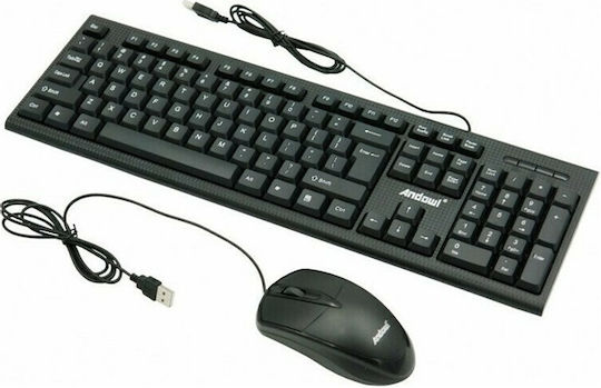 Andowl Q-KP500 Комплект клавиатура и мишка Английски US Черен